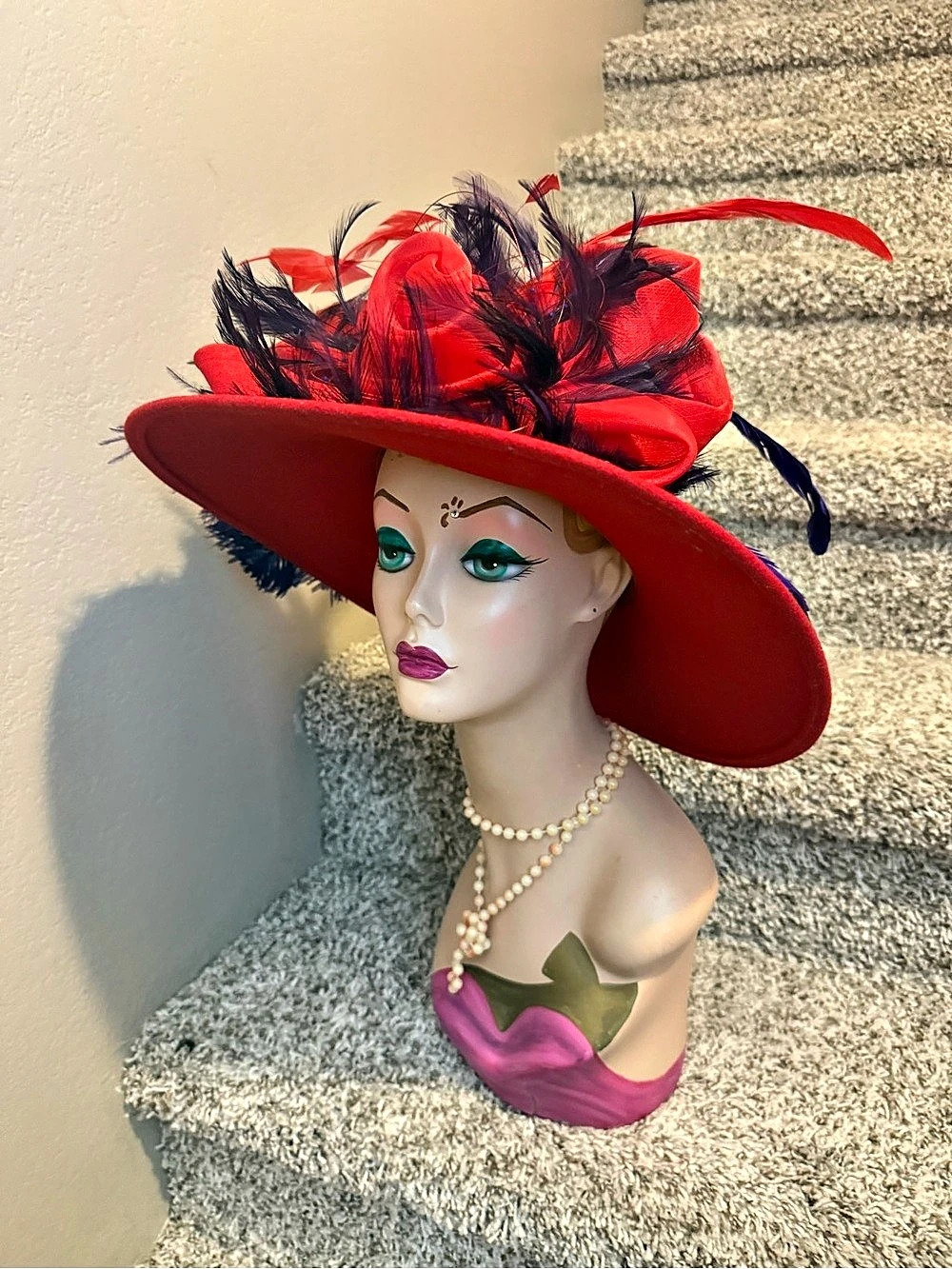 Red & Purple Feather Hat valentine